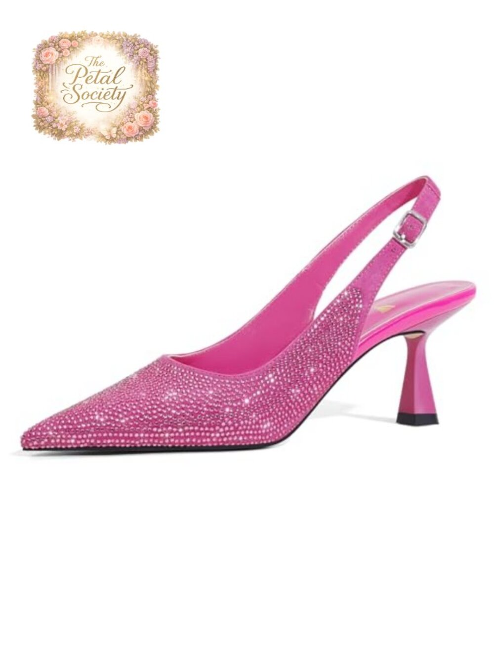 Kitten Heel Slingback Pumps Pointed Toe Rhinestone Dress Shoes
